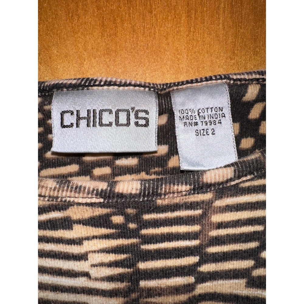 Chicos Brown Abstract Geometric Print 3/4 sleeve Cotton Top Sz 2 (L) 100% Cotton - Picture 4 of 5
